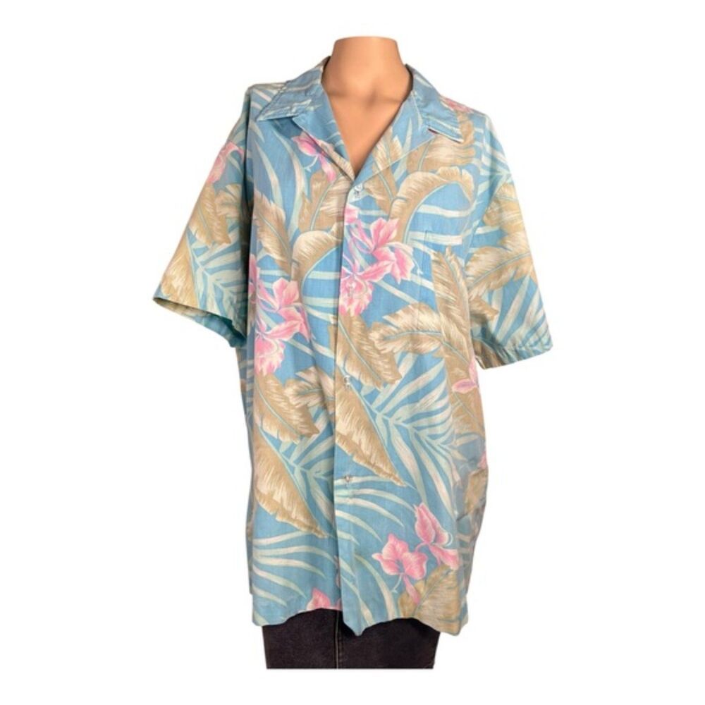 Vintage Kai Nani Made in Hawaii Blue Floral Aloha Shirt READ CONDITION